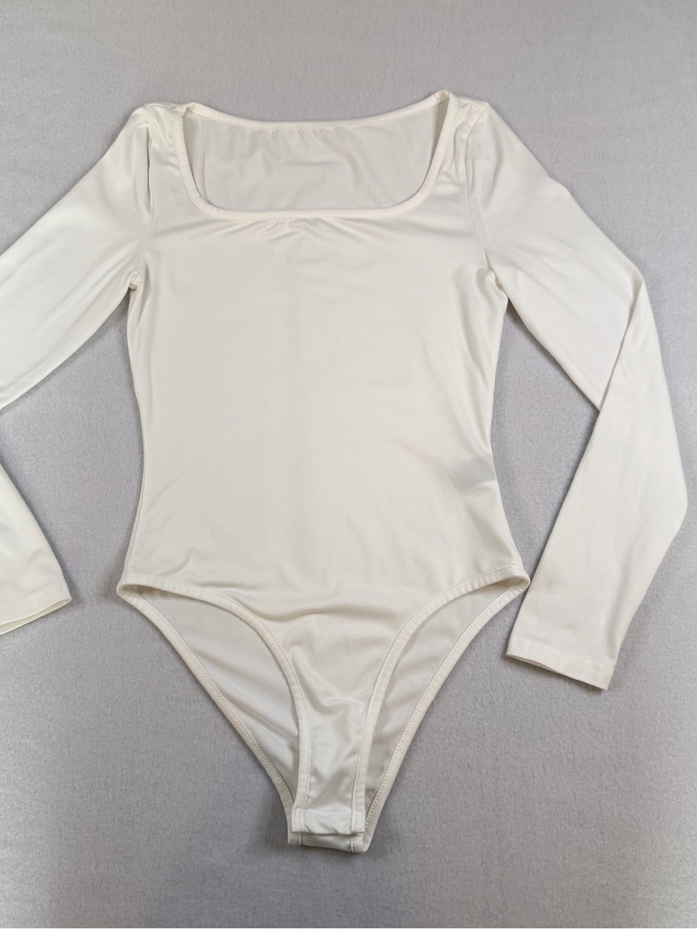 SHEIN Cream Long Sleeve Square Neck Bodysuit
